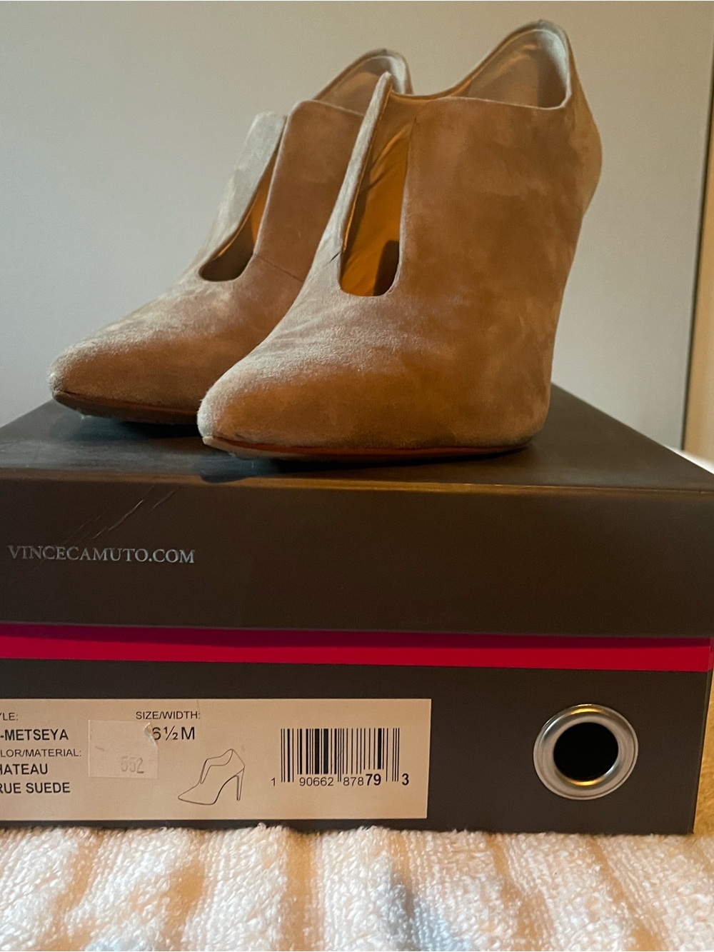 Vince Camuto Taupe Suede Cutout Ankle Booties